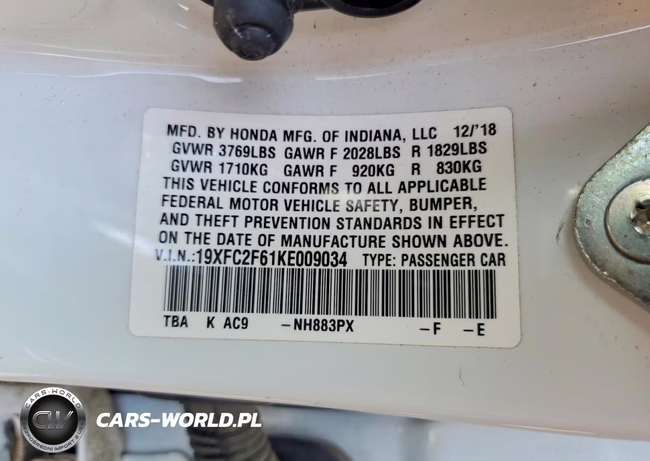 2019 Honda Civic Lx VIN:19XFC2F61KE009034 - 12