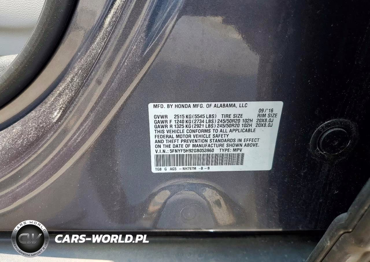 2016 Honda Pilot Touring VIN:5FNYF5H92GB053960 - 14
