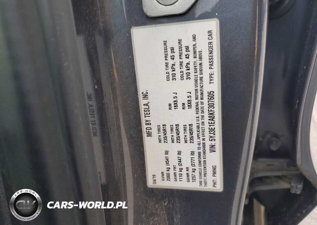 2019 Tesla Model 3 VIN:5YJ3E1EA8KF307605 - 12