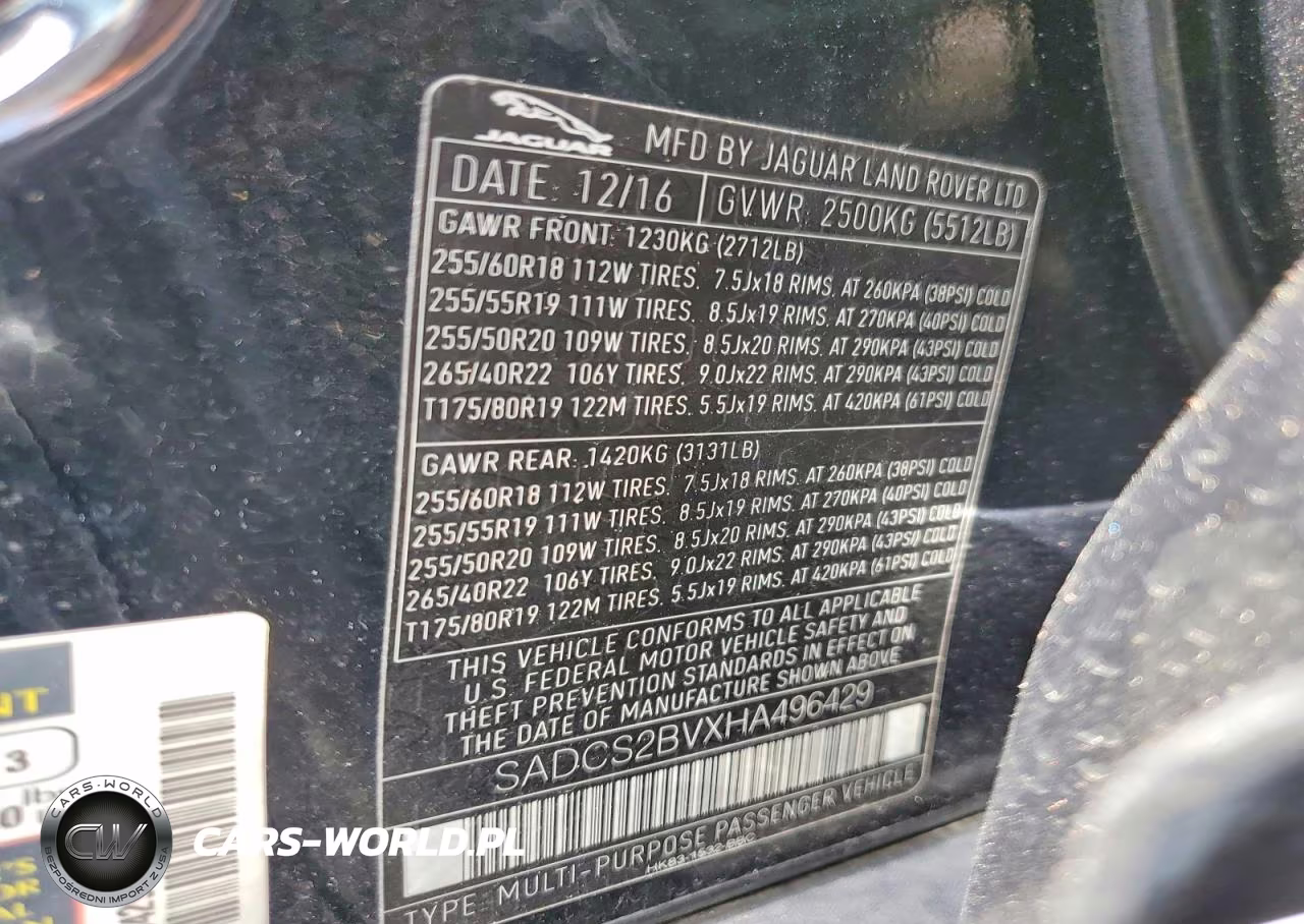 2017 Jaguar F-Pace VIN:SADCS2BVXHA496429 - 13