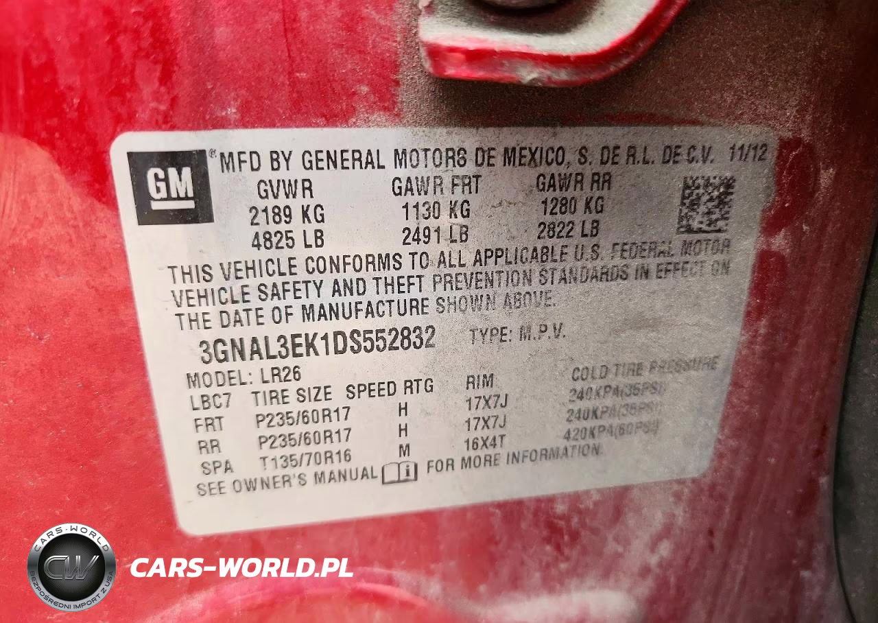 2013 Chevrolet Captiva Lt VIN:3GNAL3EK1DS552832 - 12
