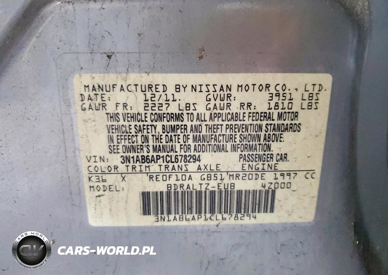 2012 Nissan Sentra 2.0 VIN:3N1AB6AP1CL678294 - 12