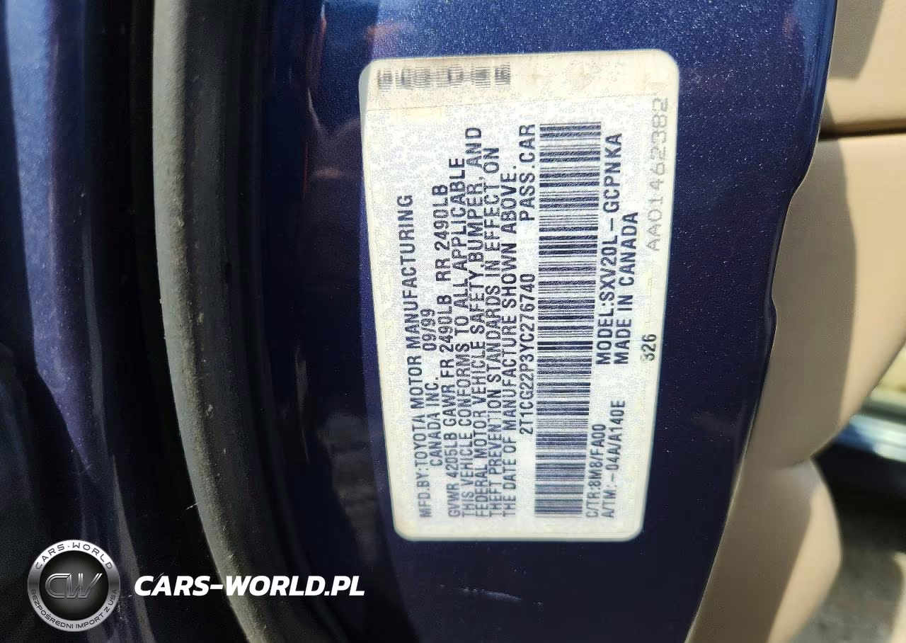 2000 Toyota Camry Solara Se VIN:2T1CG22P3YC276740 - 12