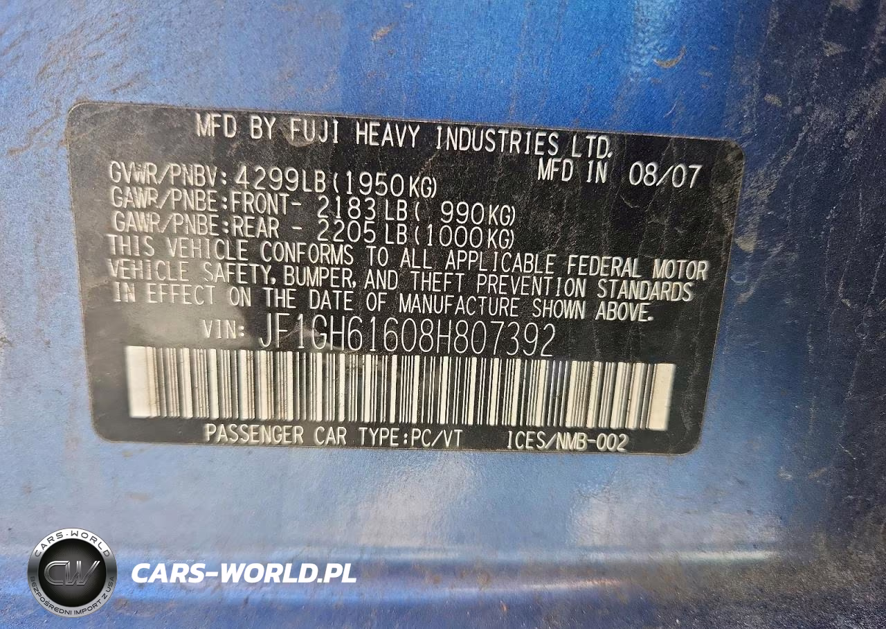 2008 Subaru Impreza 2.5I VIN:JF1GH61608H807392 - 12