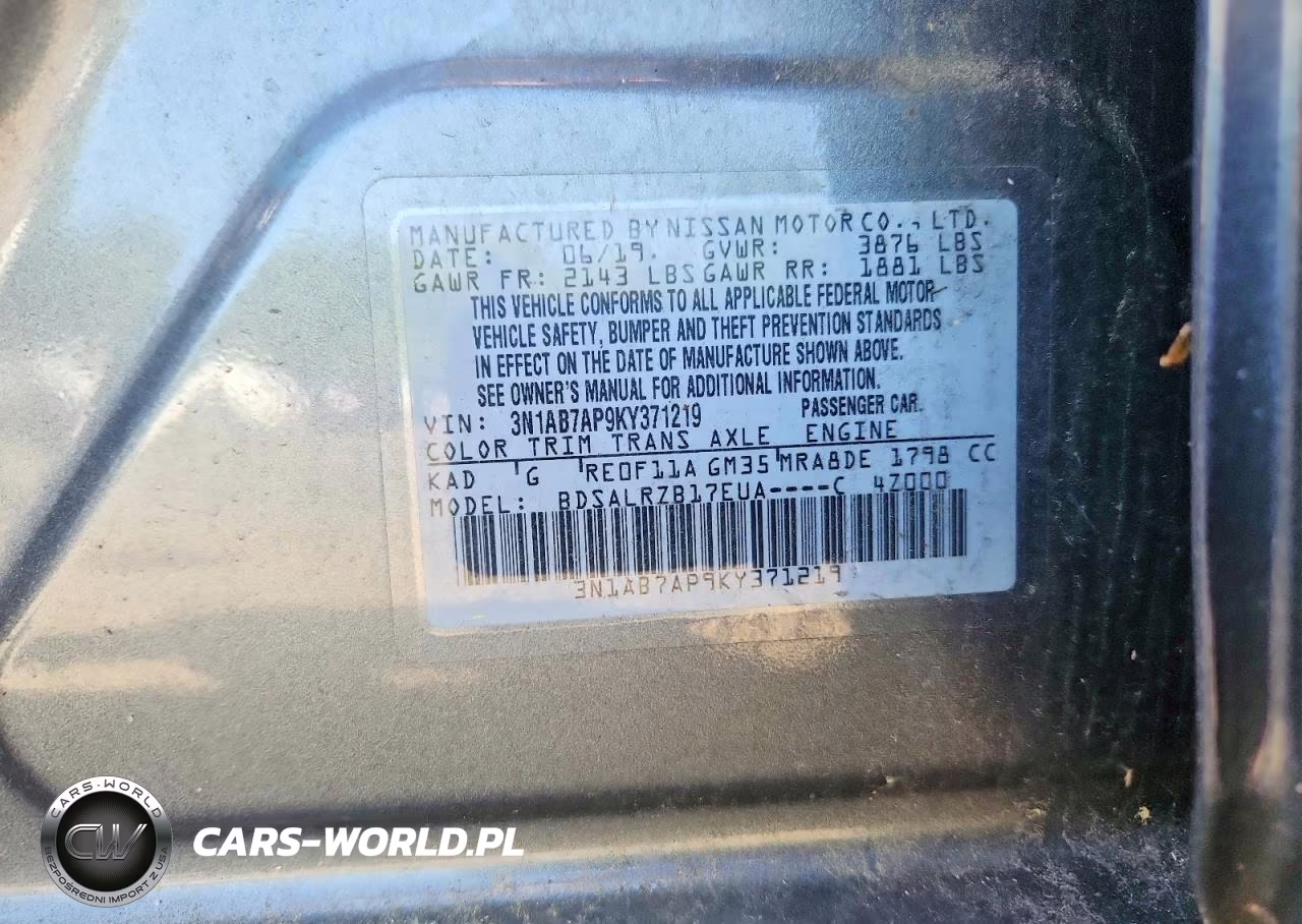 2019 Nissan Sentra Sr VIN:3N1AB7AP9KY371219 - 12