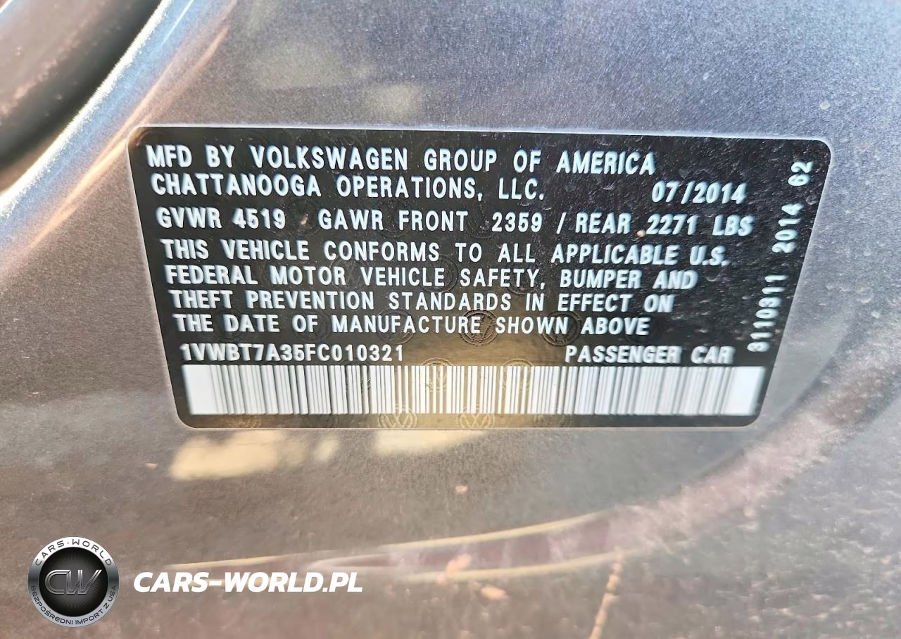 2015 Volkswagen Passat Se VIN:1VWBT7A35FC010321 - 12