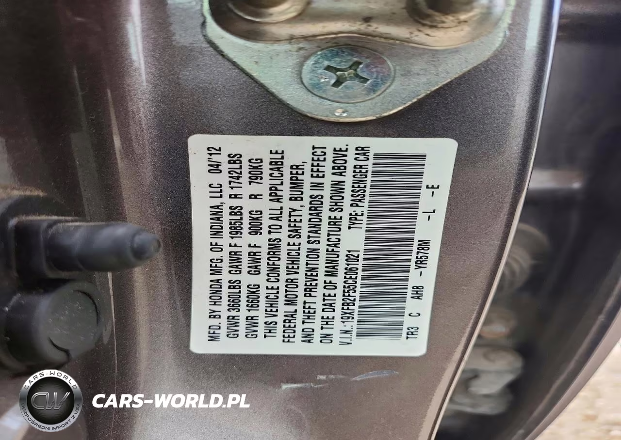 2012 Honda Civic Lx VIN:19XFB2F55CE061021 - 12