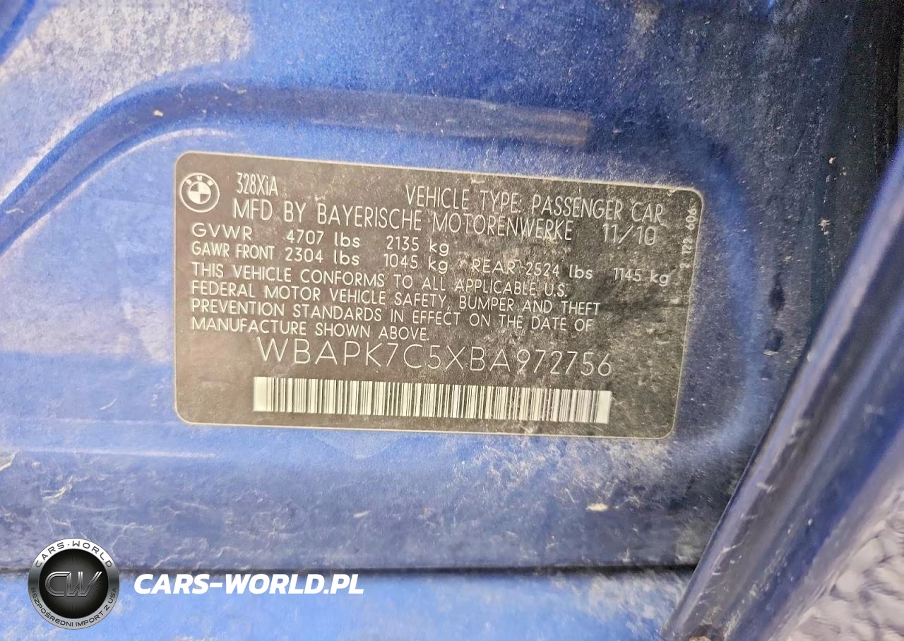 2011 BMW 328 Xi VIN:WBAPK7C5XBA972756 - 12