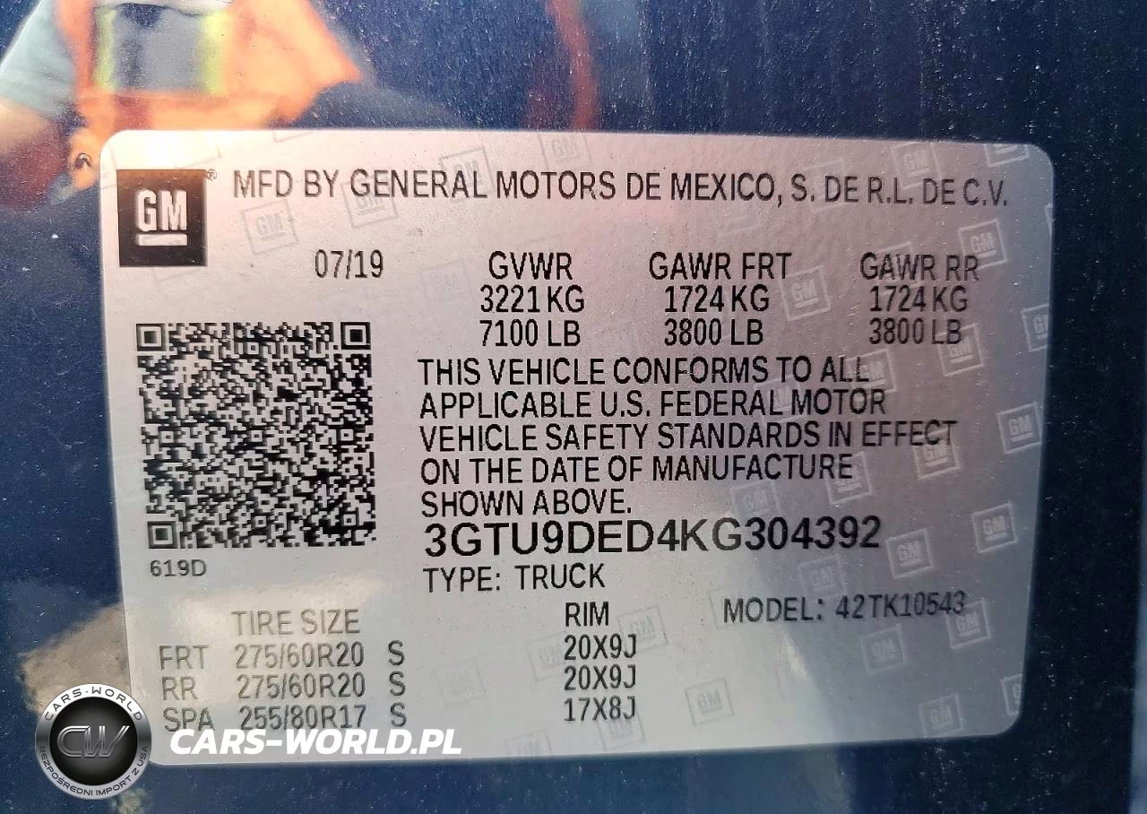 2019 GMC Sierra K1500 Slt VIN:3GTU9DED4KG304392 - 12