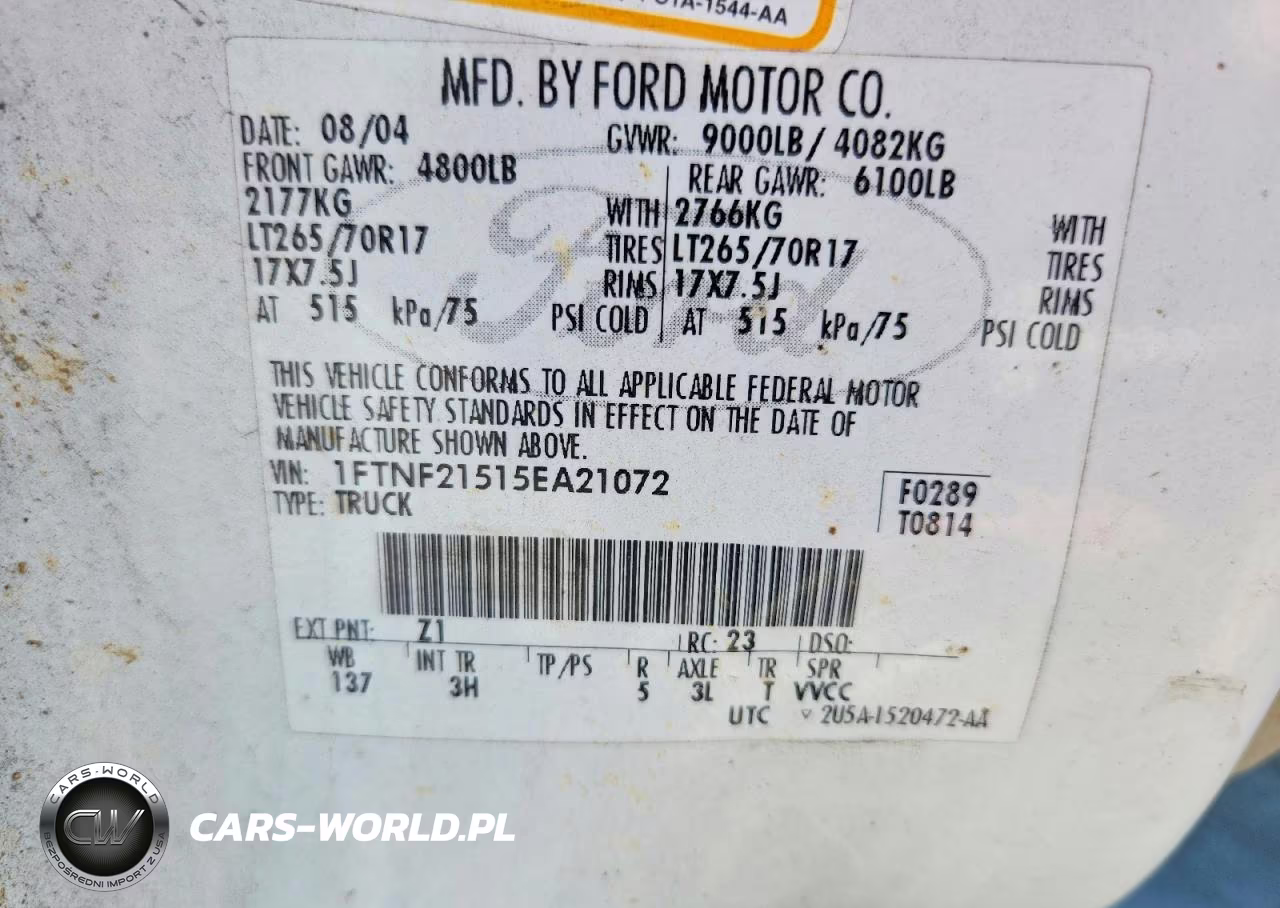 2005 Ford F250 Super Duty VIN:1FTNF21515EA21072 - 12