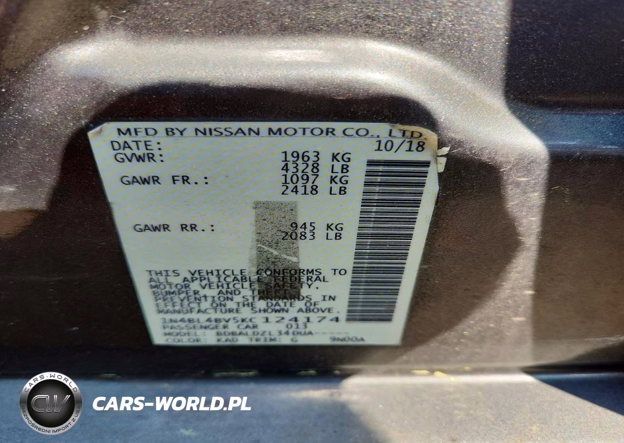 2019 Nissan Altima S VIN:1N4BL4BV5KC124174 - 12