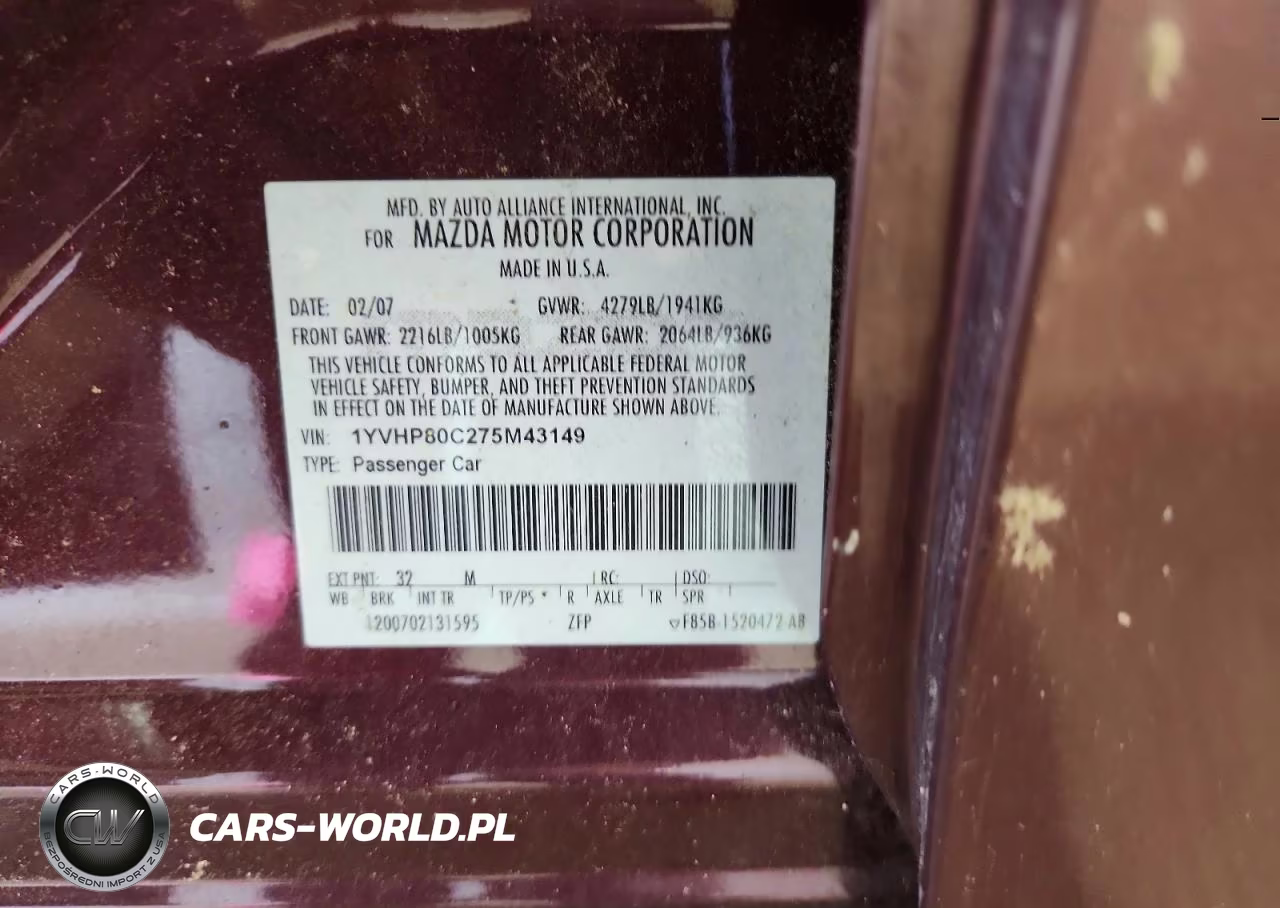 2007 Mazda 6 I VIN:1YVHP80C275M43149 - 12