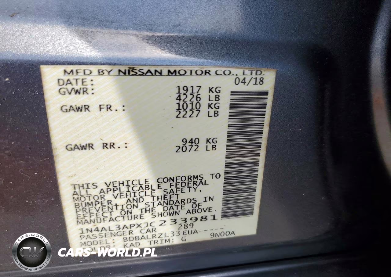 2018 Nissan Altima 2.5 Sl VIN:1N4AL3APXJC233981 - 12