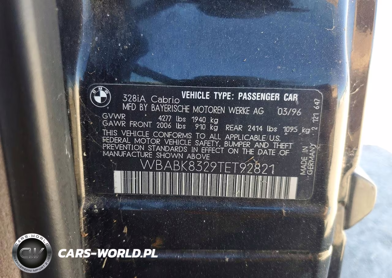 1996 BMW 328 Ic Automatic VIN:WBABK8329TET92821 - 12