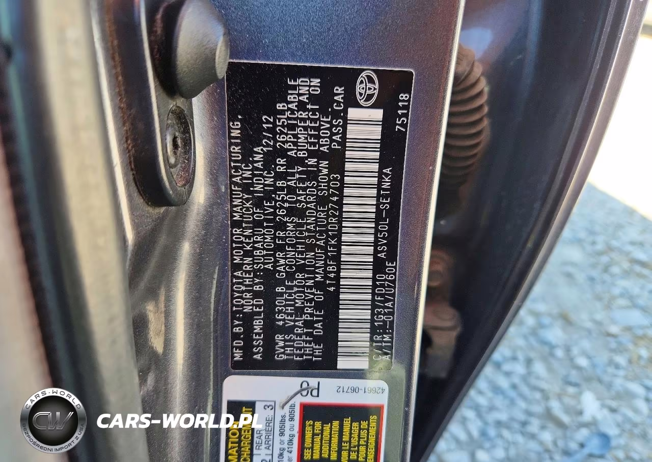 2013 Toyota Camry Le VIN:4T4BF1FK1DR274703 - 12