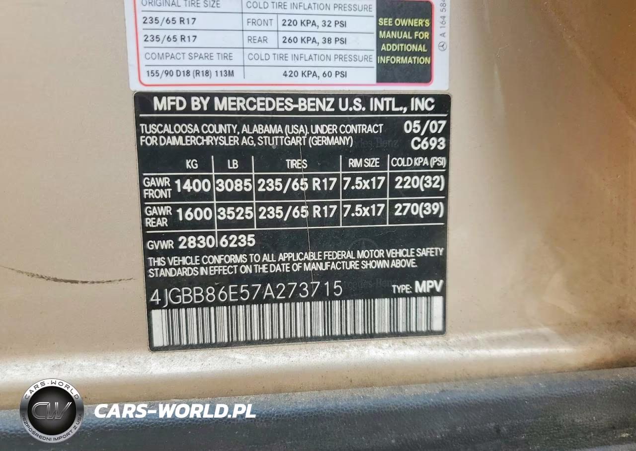 2007 Mercedes-Benz Ml 350 VIN:4JGBB86E57A273715 - 13