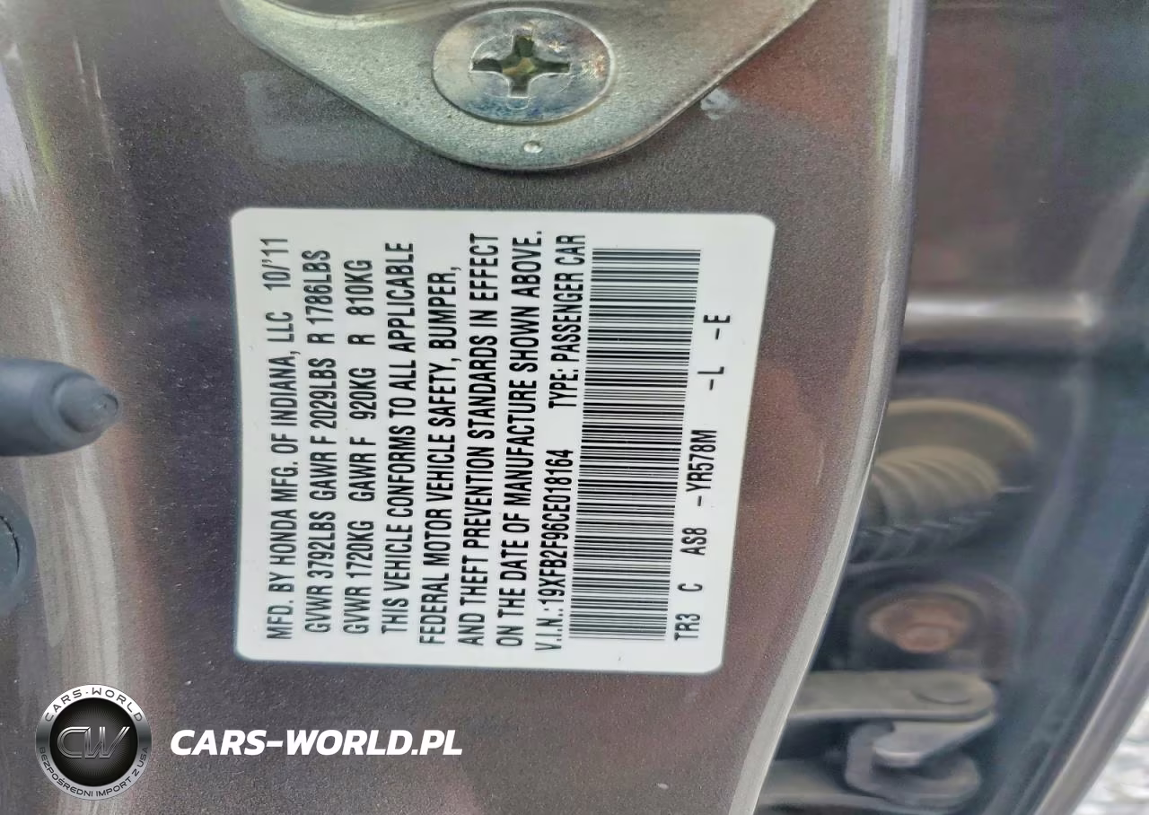 2012 Honda Civic Exl VIN:19XFB2F96CE018164 - 12