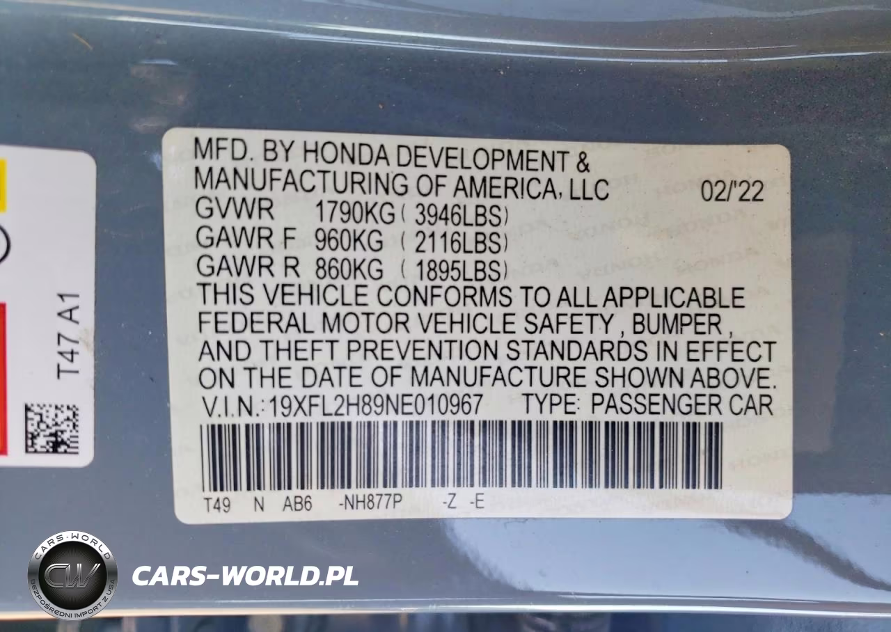 2022 Honda Civic Sport VIN:19XFL2H89NE010967 - 12