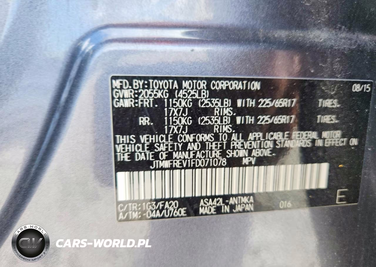 2015 Toyota Rav4 Xle VIN:JTMWFREV1FD071078 - 12