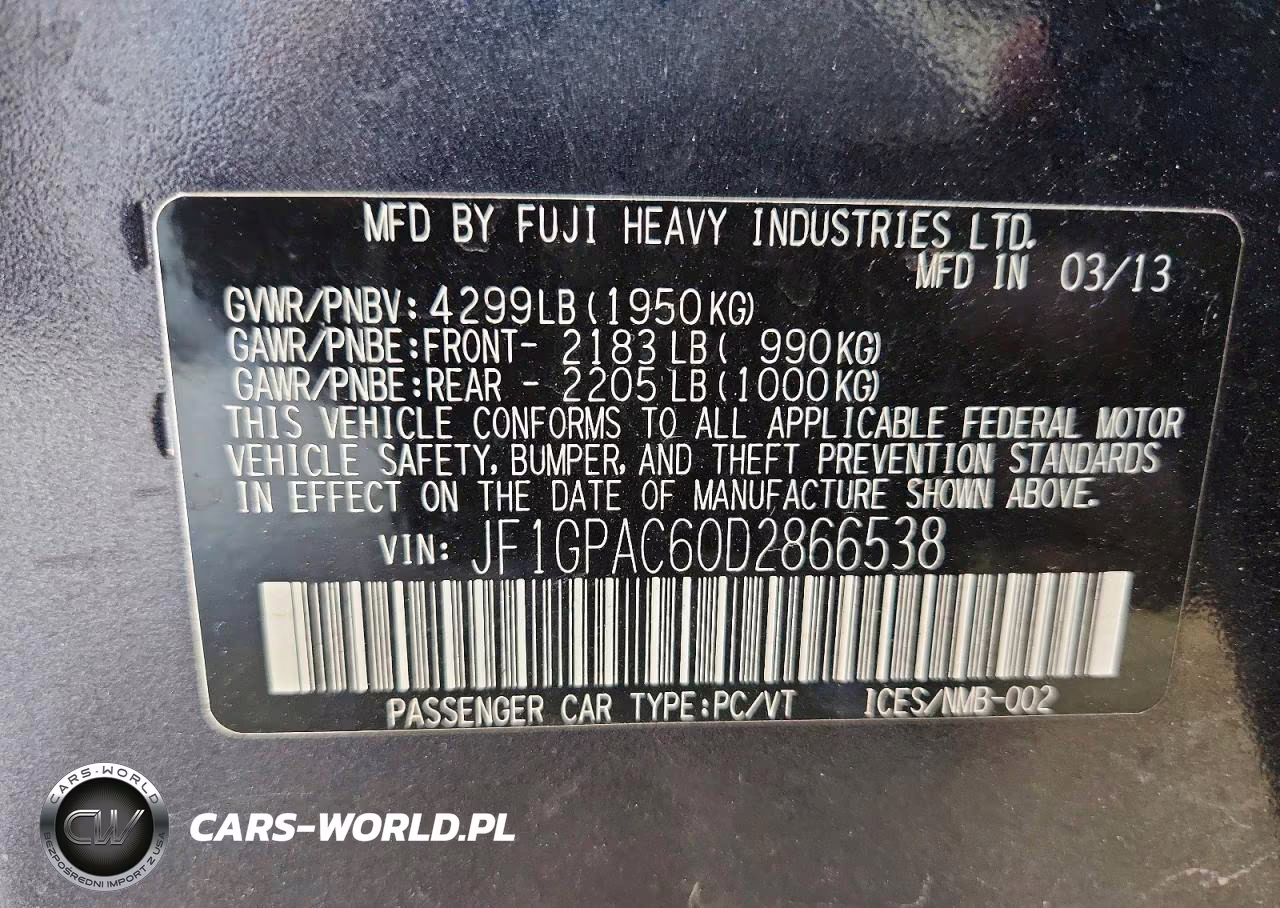 2013 Subaru Impreza Premium VIN:JF1GPAC60D2866538 - 13