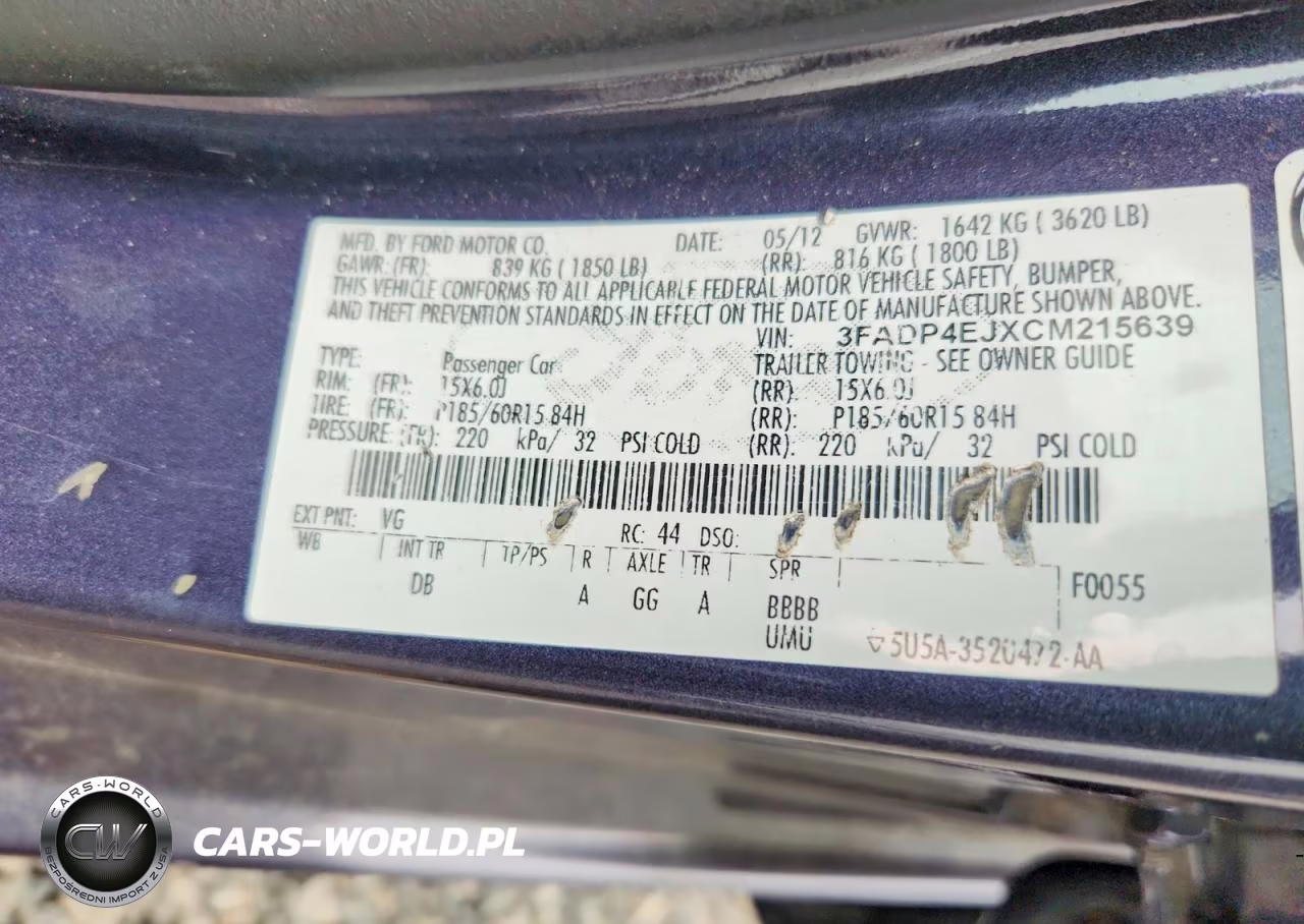 2012 Ford Fiesta Se VIN:3FADP4EJXCM215639 - 12