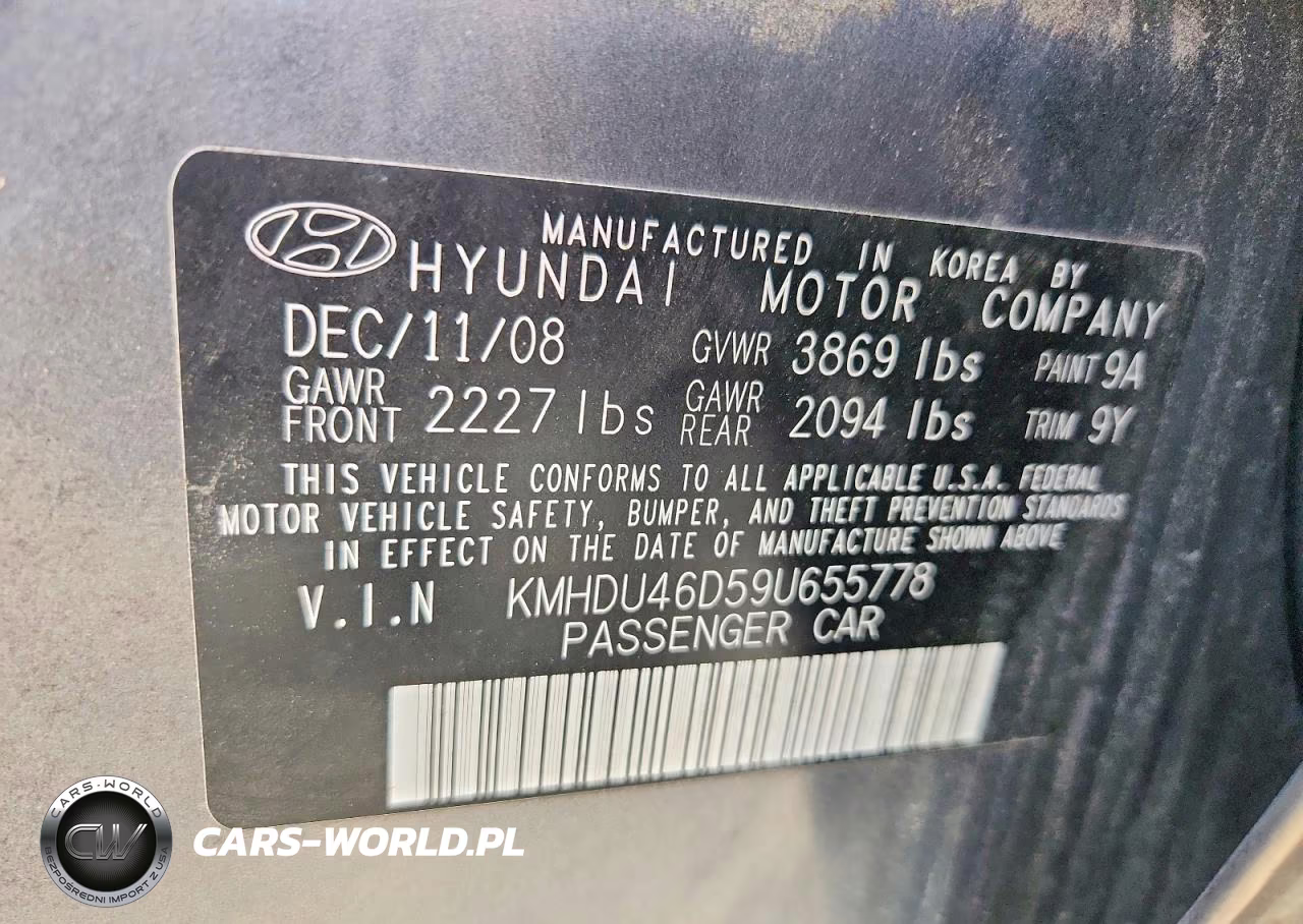 2009 Hyundai Elantra Se VIN:KMHDU46D59U655778 - 12