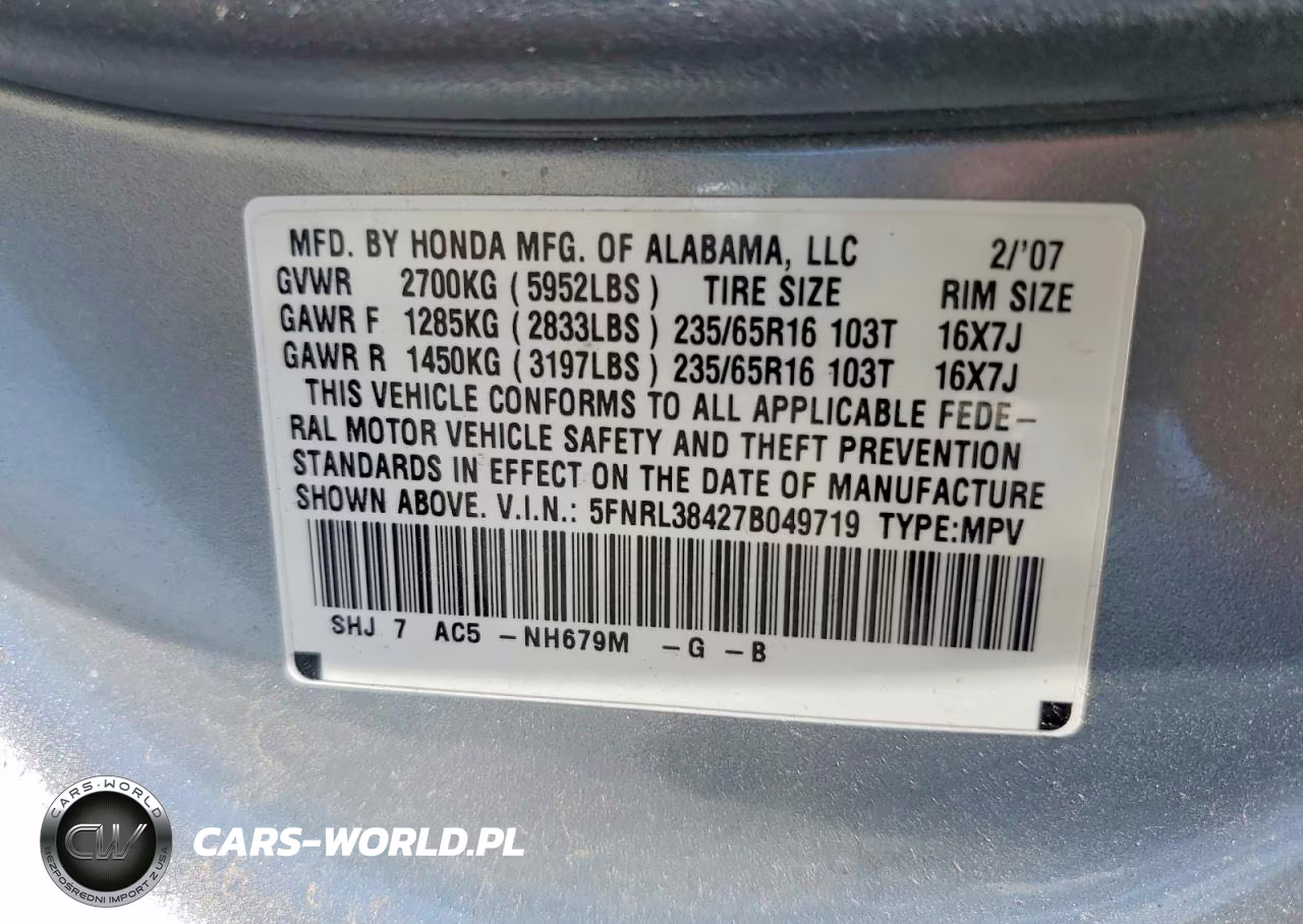 2007 Honda Odyssey Ex VIN:5FNRL38427B049719 - 13