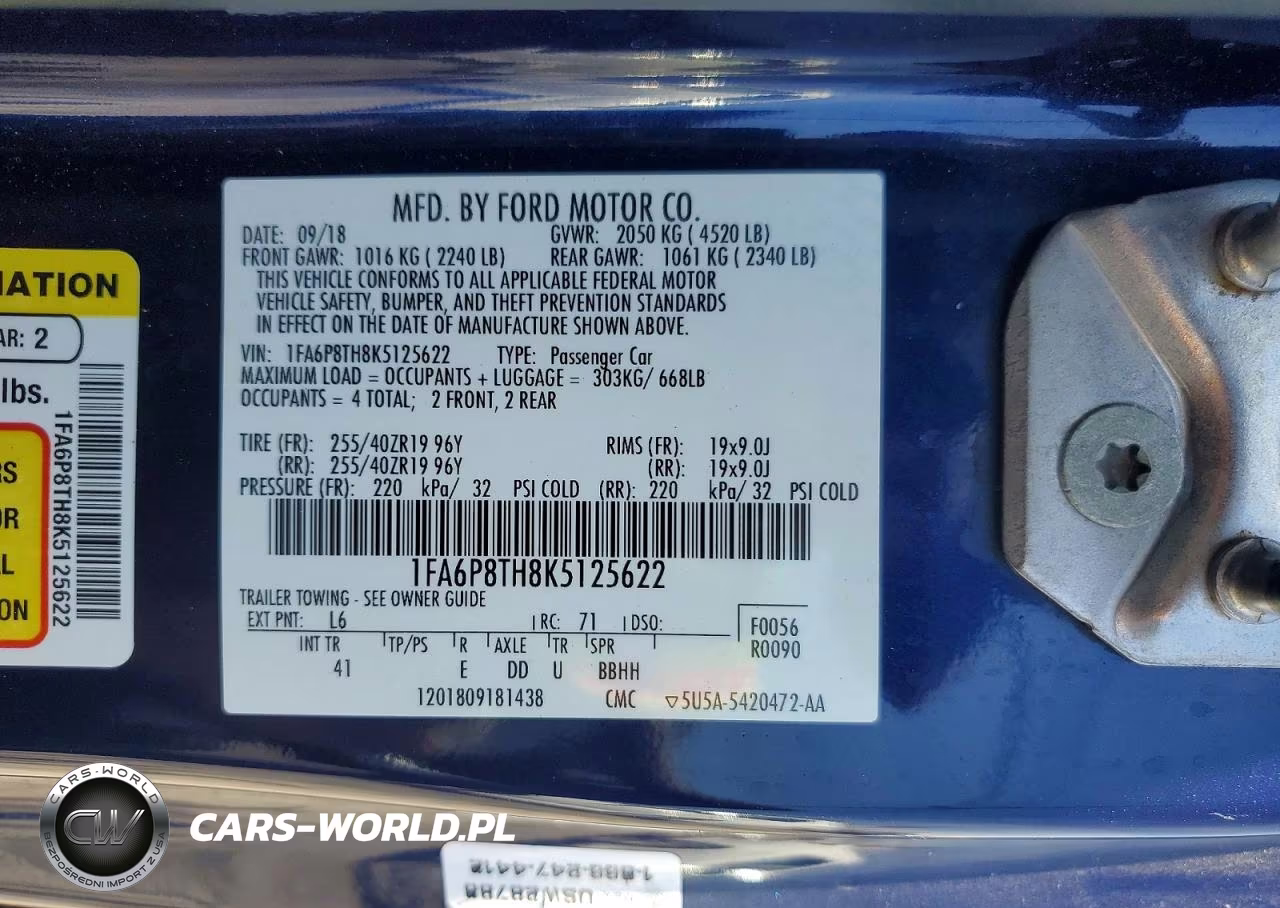 2019 Ford Mustang VIN:1FA6P8TH8K5125622 - 12