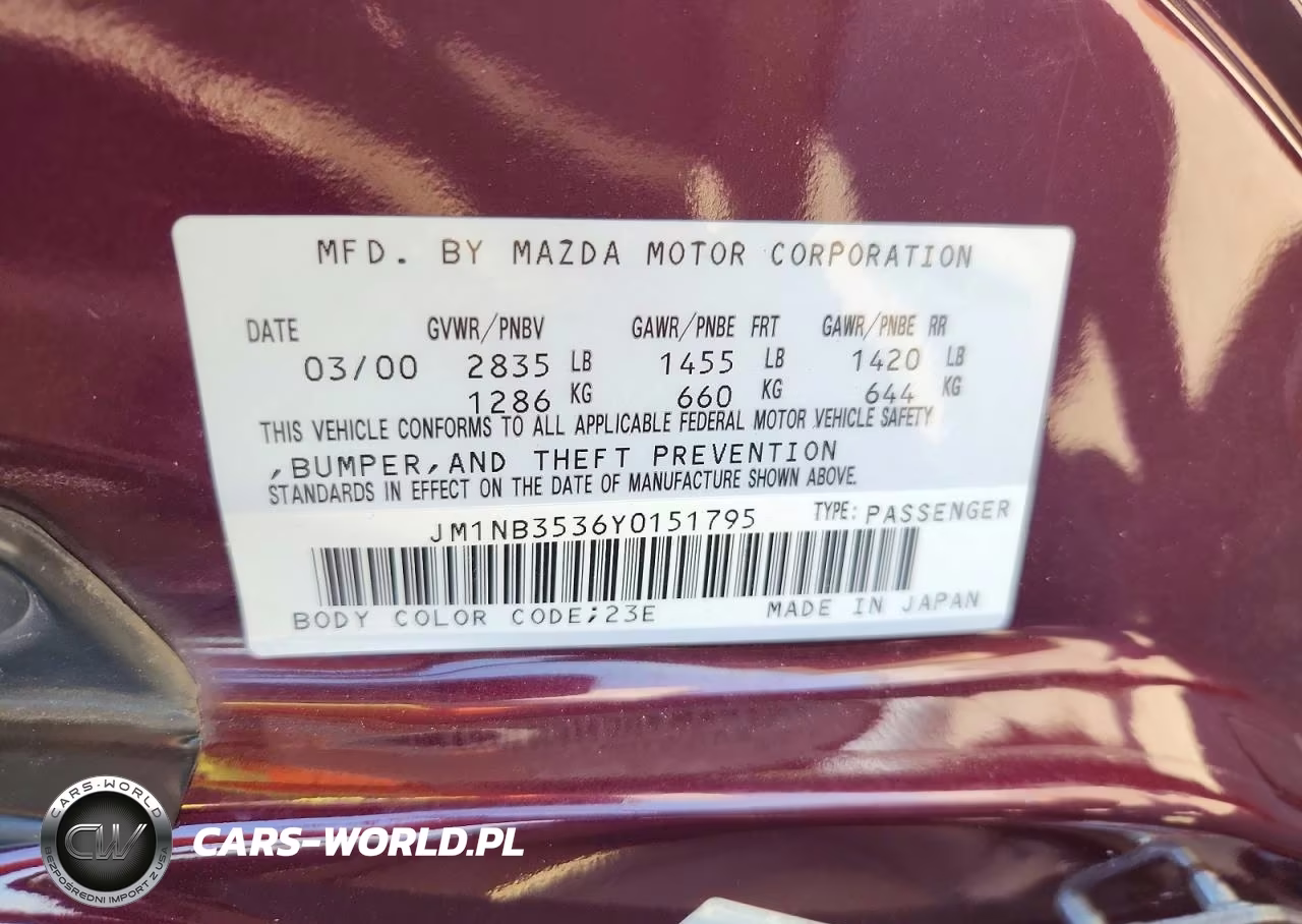 2000 Mazda Mx-5 Miata Base VIN:JM1NB3536Y0151795 - 12