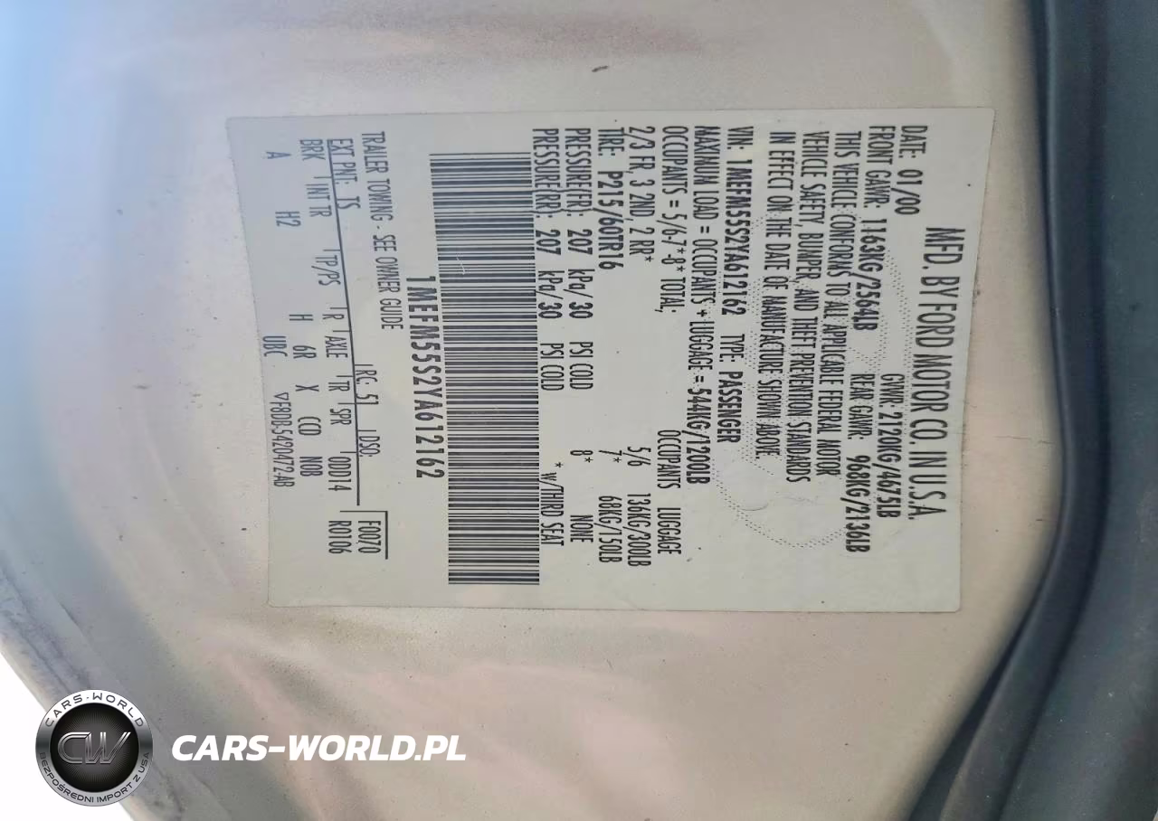 2000 Mercury Sable Ls Premium VIN:1MEFM55S2YA612162 - 12