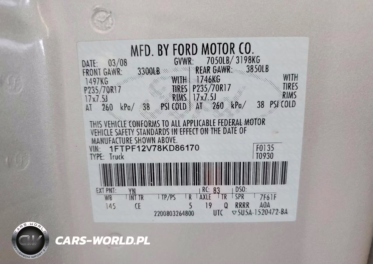 2008 Ford F150 VIN:1FTPF12V78KD86170 - 12
