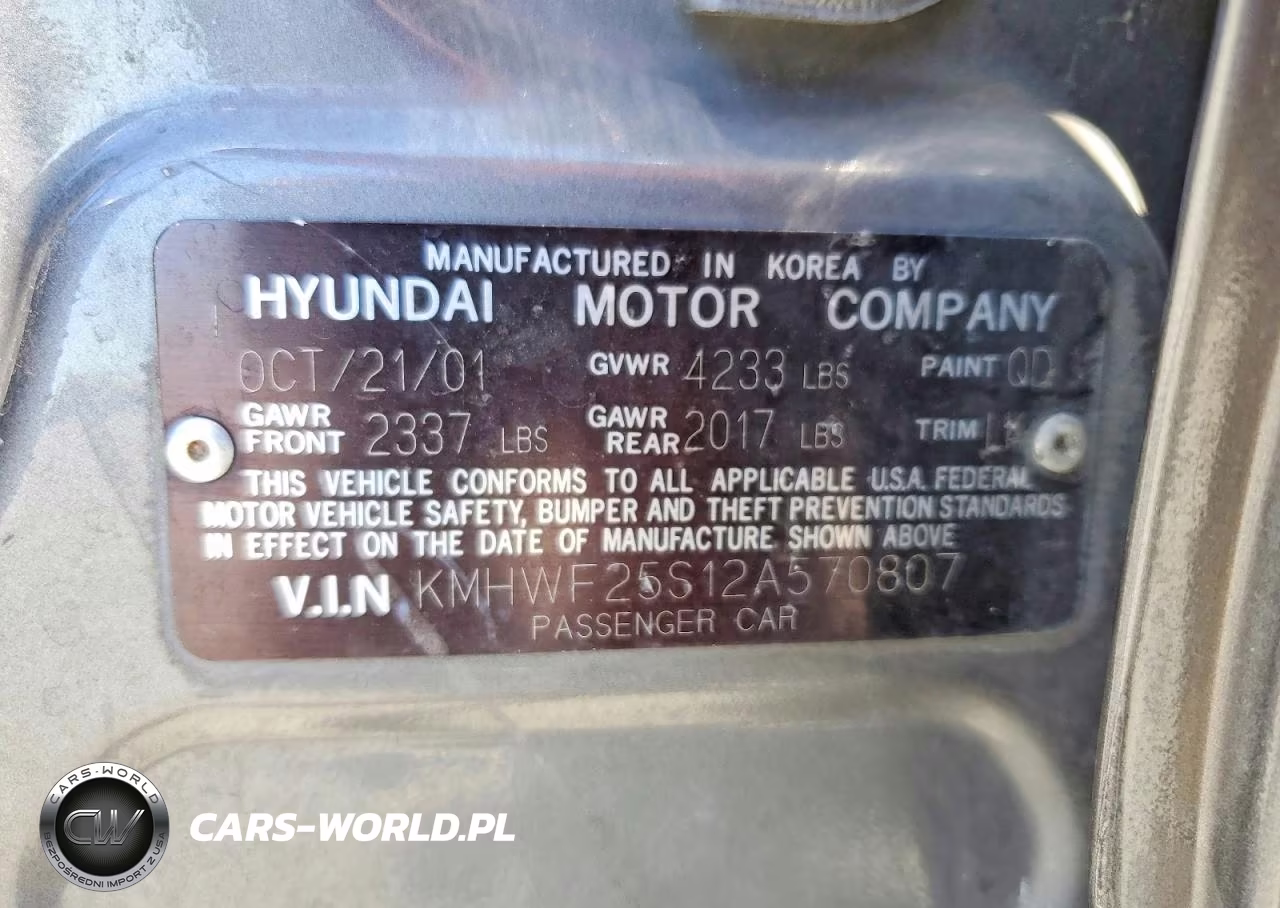 2002 Hyundai Sonata Gl VIN:KMHWF25S12A570807 - 12