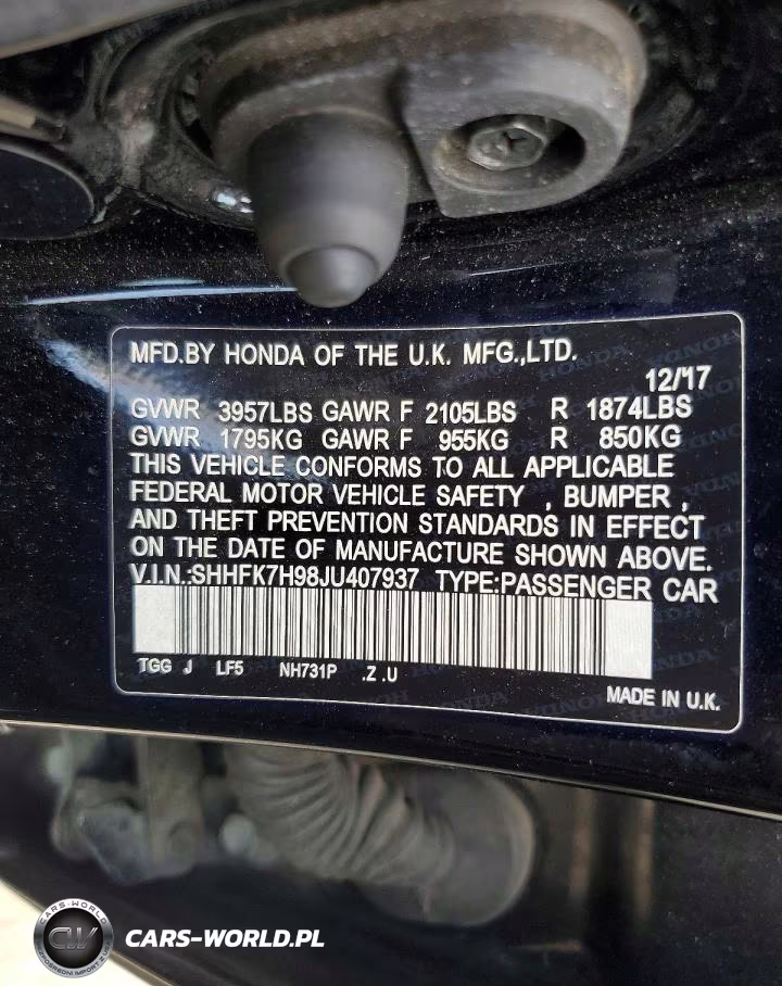 2018 Honda Civic Sport Touring VIN:SHHFK7H98JU407937 - 12