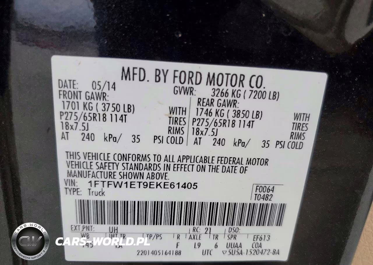 2014 Ford F150 Supercrew VIN:1FTFW1ET9EKE61405 - 13