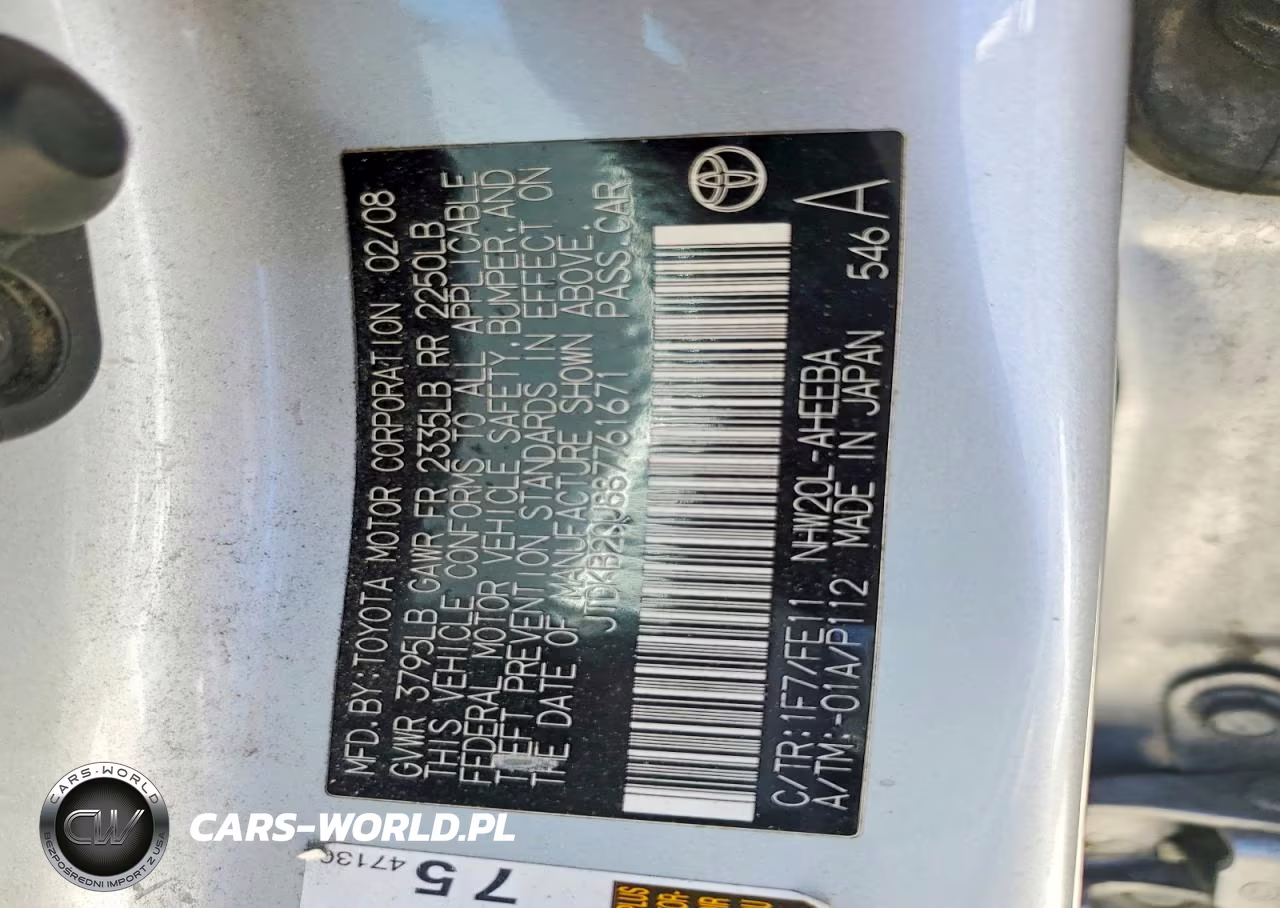 2008 Toyota Prius Base VIN:JTDKB20U887761671 - 13