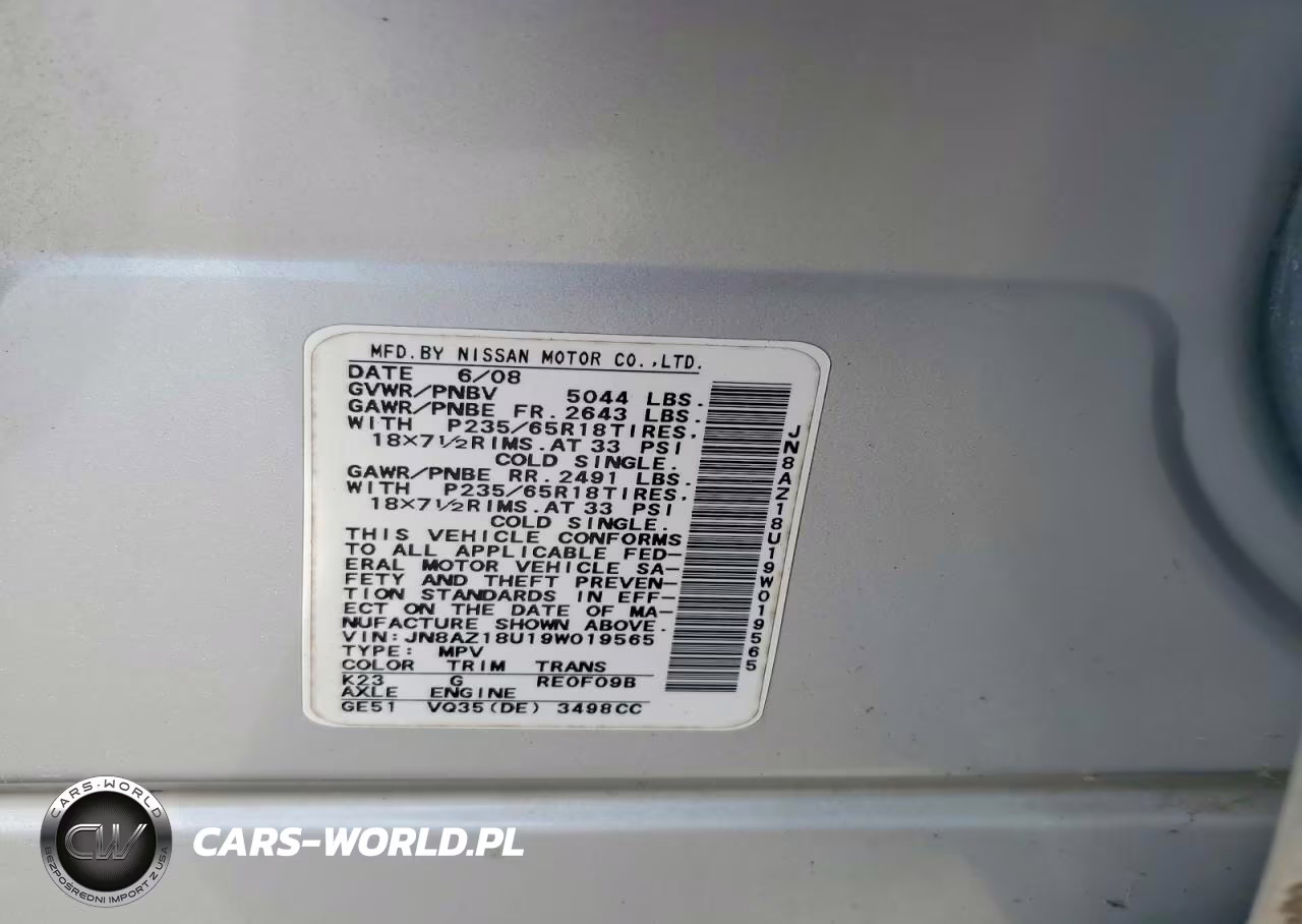 2009 Nissan Murano S VIN:JN8AZ18U19W019565 - 13