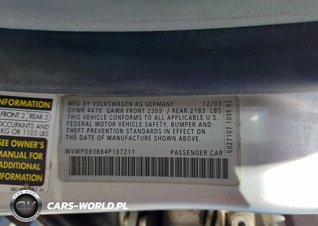 2004 Volkswagen Passat Gls VIN:WVWPD63B84P197211 - 12