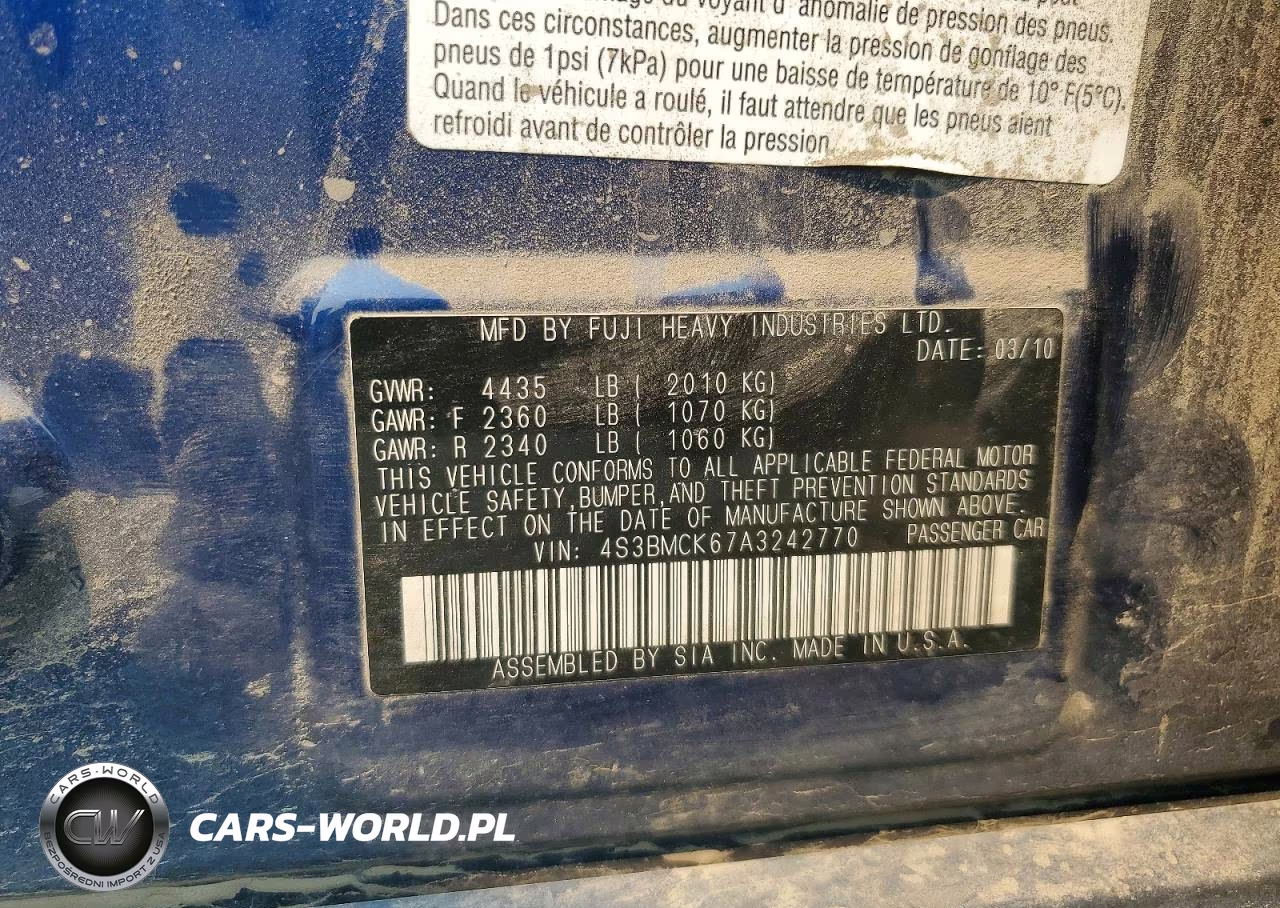 2010 Subaru Legacy 2.5I Limited VIN:4S3BMCK67A3242770 - 12