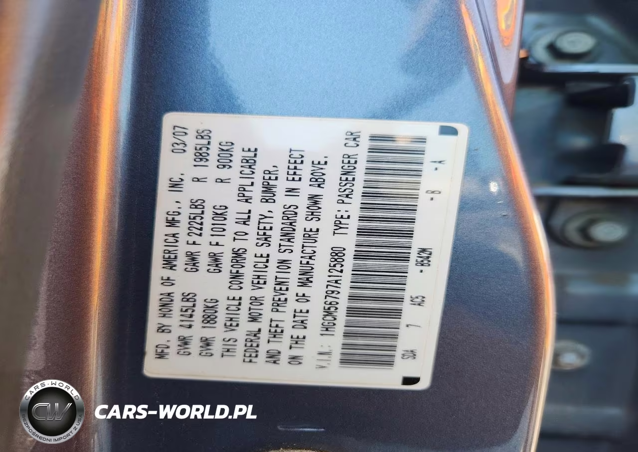 2007 Honda Accord 2.4 Ex VIN:1HGCM56797A125880 - 12