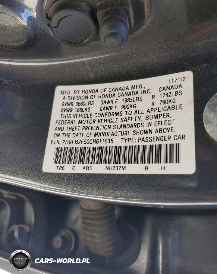 2012 Honda Civic Lx VIN:2HGFB2F50CH611635 - 12