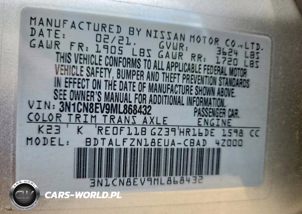 2021 Nissan Versa Sv VIN:3N1CN8EV9ML868432 - 12