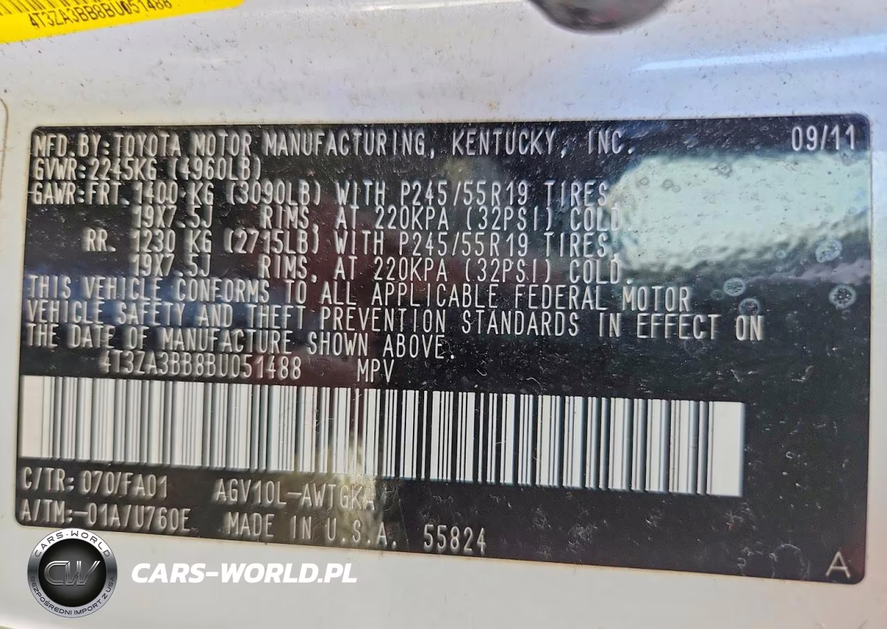 2011 Toyota Venza Fwd 4Cyl VIN:4T3ZA3BB8BU051488 - 13