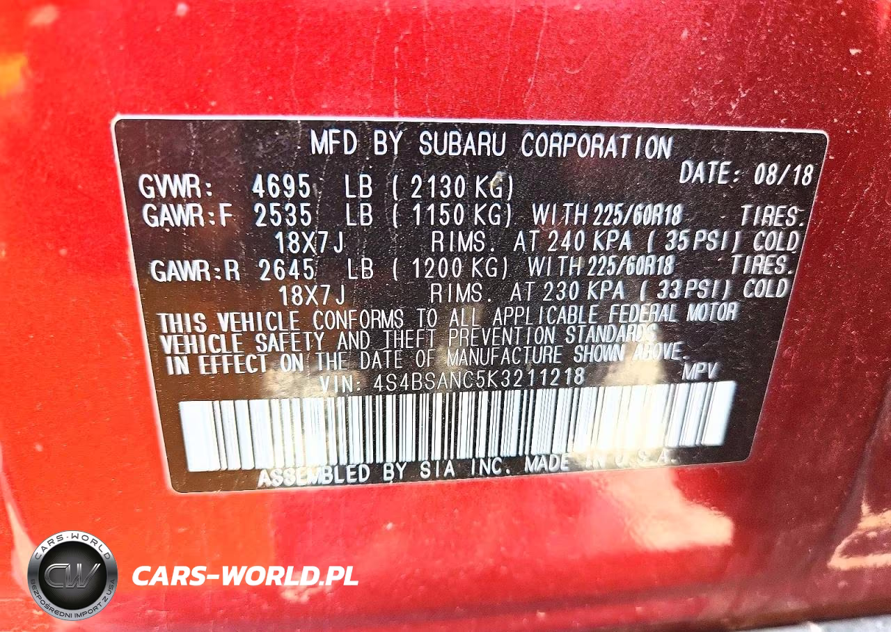 2019 Subaru Outback 2.5I Limited VIN:4S4BSANC5K3211218 - 13