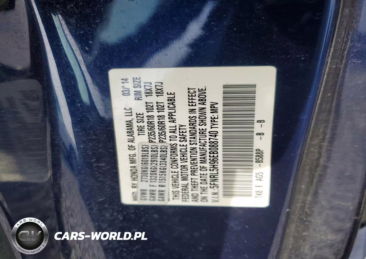 2014 Honda Odyssey Touring VIN:5FNRL5H96EB088740 - 13