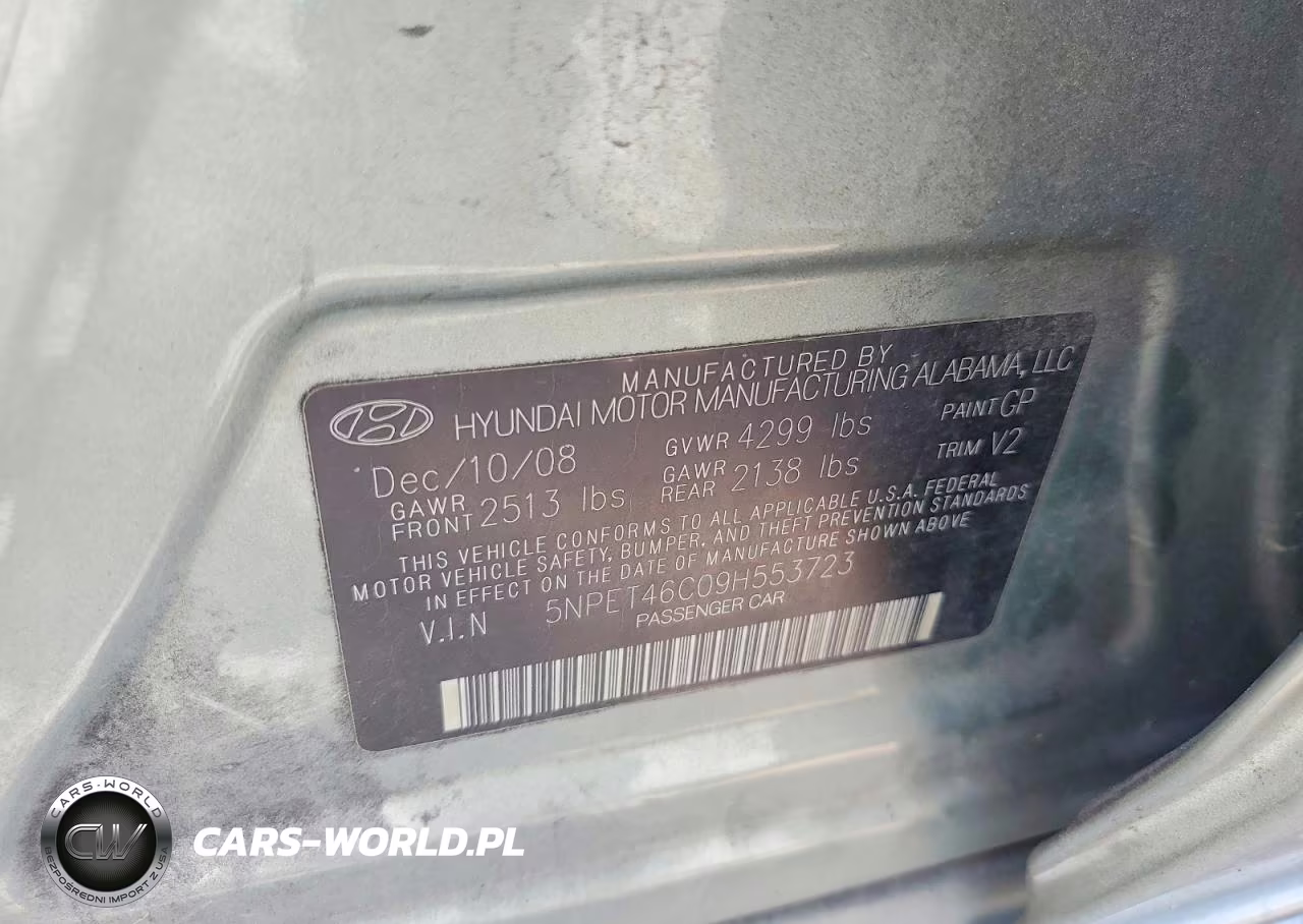 2009 Hyundai Sonata Gls VIN:5NPET46C09H553723 - 12