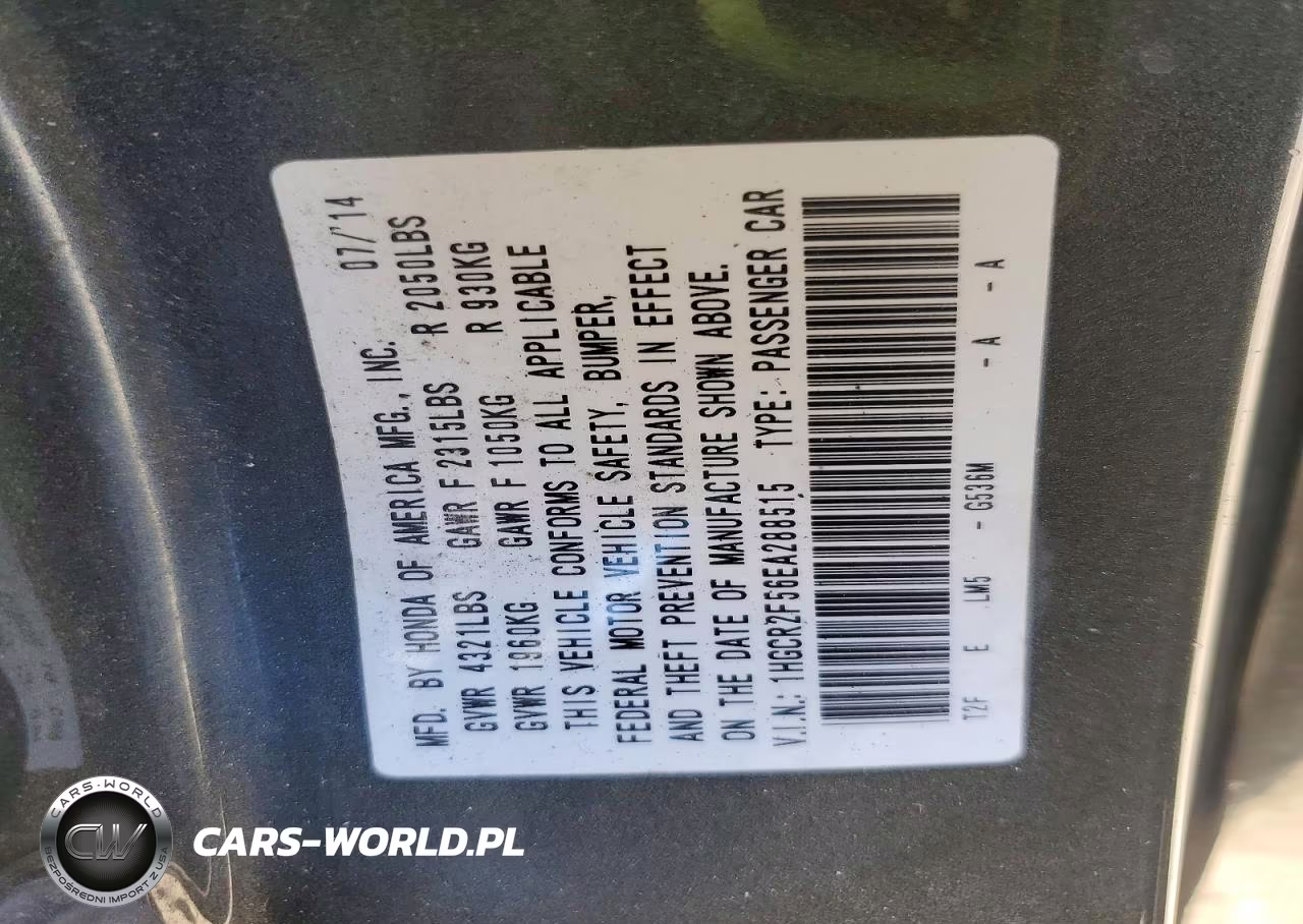 2014 Honda Accord Sport VIN:1HGCR2F56EA288515 - 12