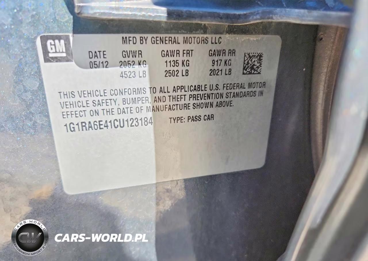 2012 Chevrolet Volt VIN:1G1RA6E41CU123184 - 12