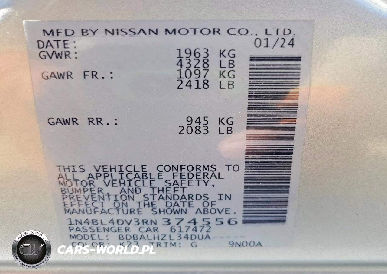 2024 Nissan Altima Sv VIN:1N4BL4DV3RN374556 - 12