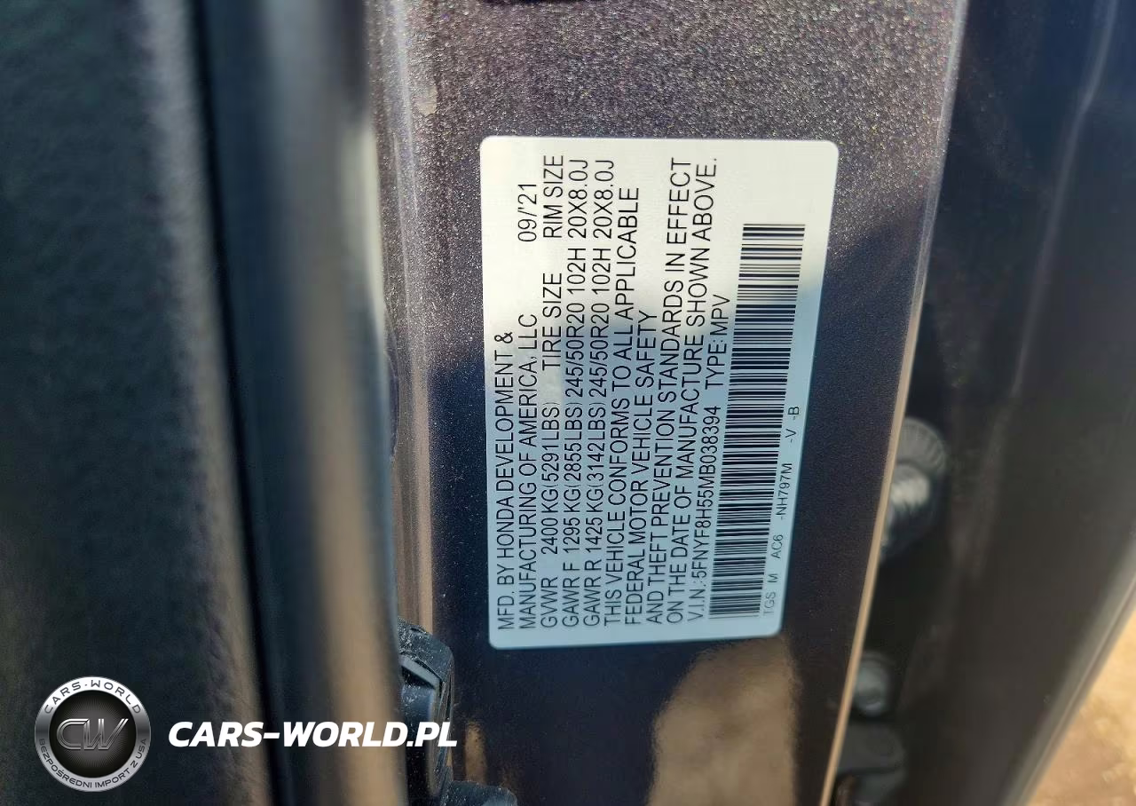 2021 Honda Passport Awd Ex-L VIN:5FNYF8H55MB038394 - 12