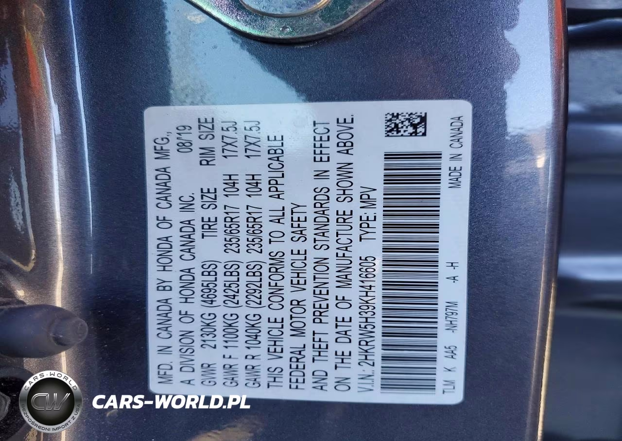 2019 Honda Cr-V Lx VIN:2HKRW5H39KH416605 - 14